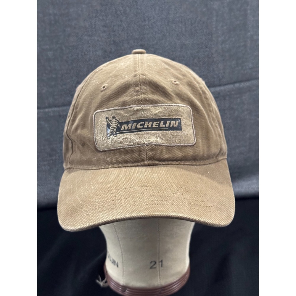 Vintage Michelin Baseball Cap Men One Size Beige Patch Logo Adjustable Strap Hat